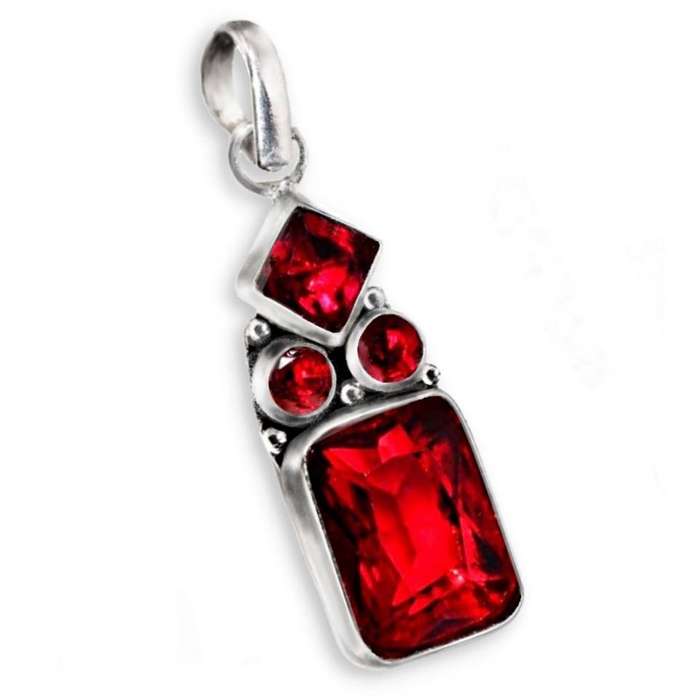 Dainty Rich Red Garnet Mixed Shape Gemstones set in .925 Sterling Silver Plated Pendant