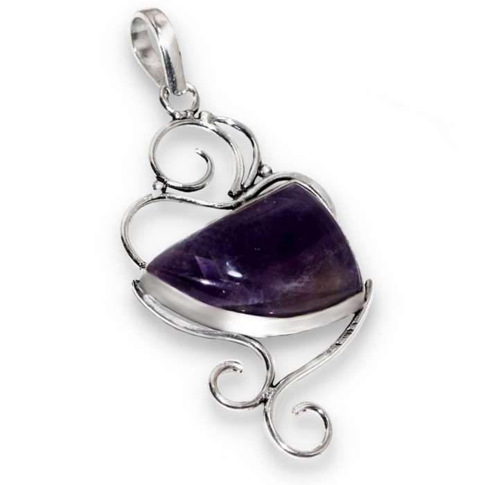 Natural Purple Amethyst Gemstone set in 925 Sterling Silver Plated Handmade Pendant
