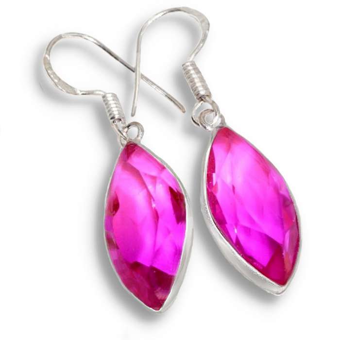 Pink Rubelite Marquise Shape set in .925 Sterling Silver Plated Handmade Earrings