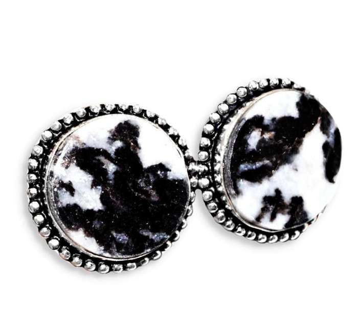 Natural Round White Buffalo Turquoise Gemstone .925  Sterling Silver Plated Handmade Stud Earrings