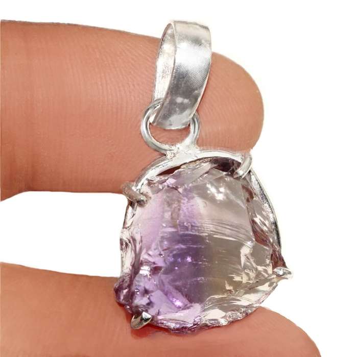 Natural Ametrine Rough Gemstone set in .925 Sterling Silver Plated Dainty Handmade Pendant