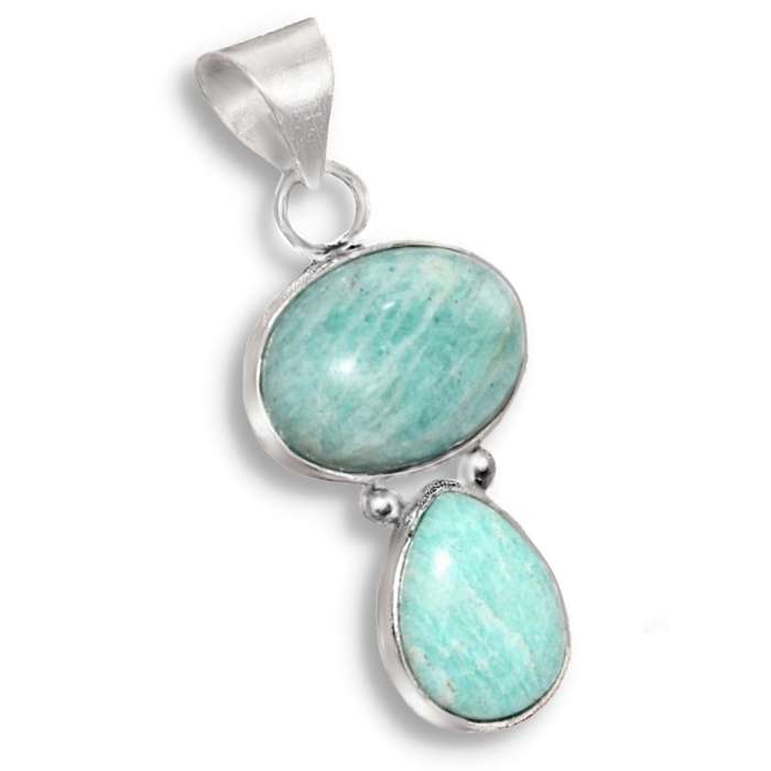 Natural Peruvian Amazonite Gemstones set in .925 Sterling Silver Plated Handmade Dainty Pendant