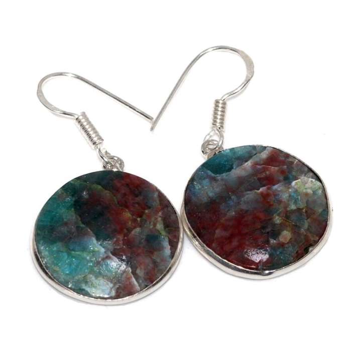 Natural Neon Blue Apatite Round Gemstone  set in .925 Sterling Silver Plated Handmade Earrings