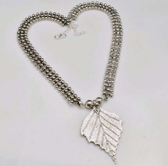 Antique Style Leaf Shape 925 Sterling Silver Plated Handmade Necklace