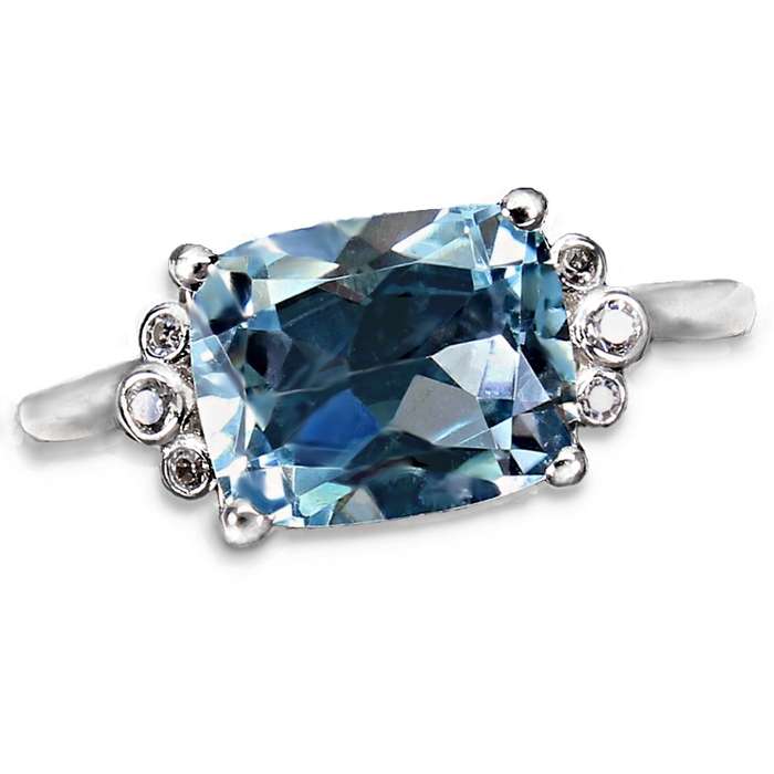 Deluxe Natural Sky Blue Topaz White CZ Solid .925 Sterling Silver Size 7 OR O