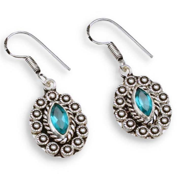 Dainty Apatite Marquise Shape set in .925 Sterling Silver Plated Handmade Earrings