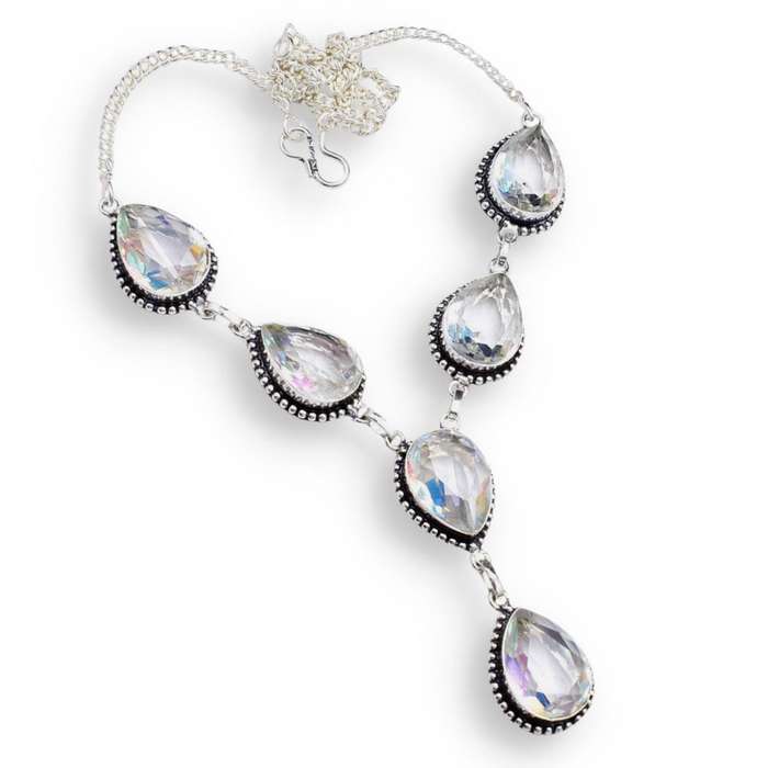 Fiery Quartz Pears Set in Antique Style .925 Sterling Silver Plated Handmade Necklace