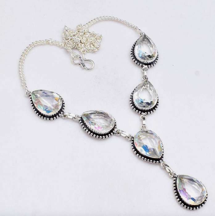 Fiery Quartz Pears Set in Antique Style .925 Sterling Silver Plated Handmade Necklace