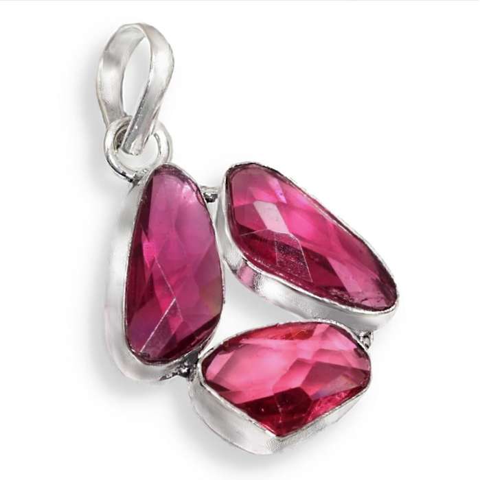 Rubillite Shapes set in .925 Sterling Silver Plated Handmade Pendant