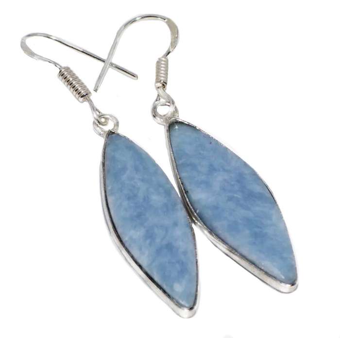 Natural Marquise Shape Angelite Gemstone set in 925 Sterling Silver Plated Handmade Earrings