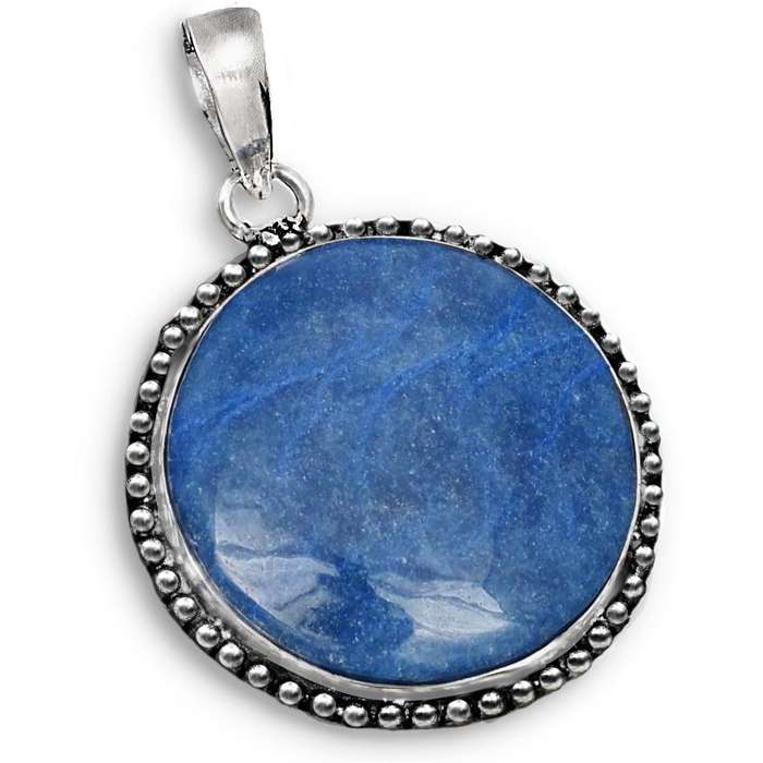 Indian Sapphire Quartz Round set in Antique Style .925 Sterling Silver Plated Handmade Pendant