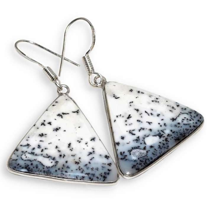 Natural Dendritic Opal Geometric Gemstone set in 925 Sterling Silver Plated Handmade Earrings