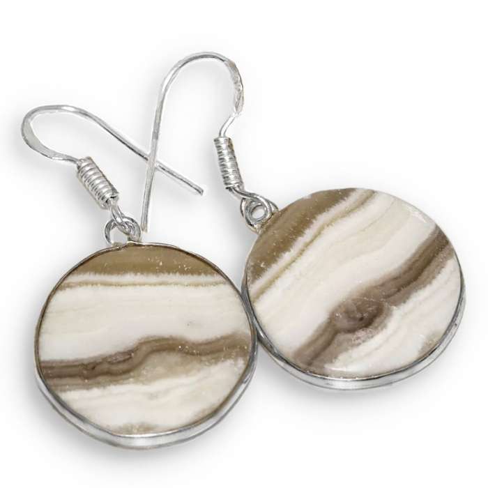 Natural Laguna Lace Calcite Round Gemstone .925 Sterling Silver Plated Handmade Earrings
