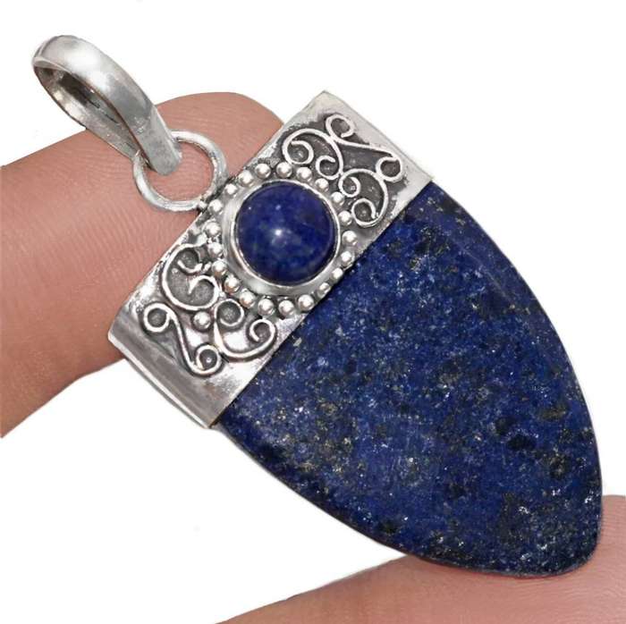 Natural Lapis Lazuli Capped Gemstone set in .925 Sterling Silver Plated Handmade Pendant