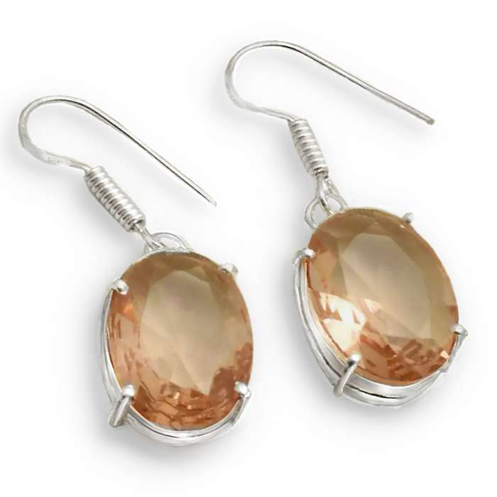 Dainty Morganite Ovals set in .925 Sterling Silver Plated Handmade Earrings