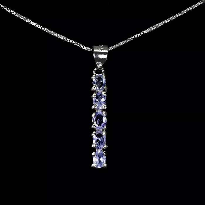 5 Dainty Natural Unheated Tanzanite Oval Gemstones set in Solid .925 Silver & White Gold Necklace