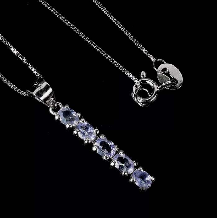 5 Dainty Natural Unheated Tanzanite Oval Gemstones set in Solid .925 Silver & White Gold Necklace