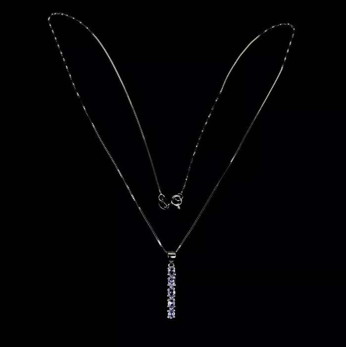 5 Dainty Natural Unheated Tanzanite Oval Gemstones set in Solid .925 Silver & White Gold Necklace