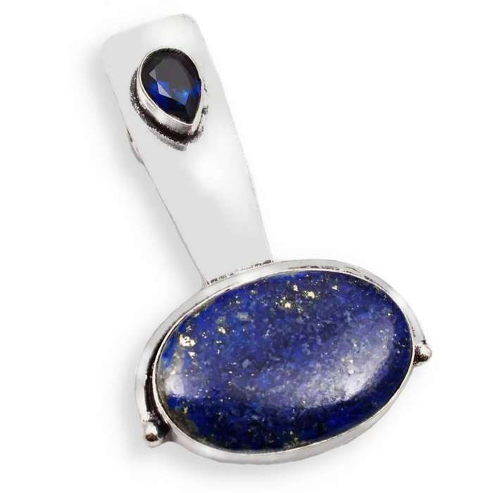 Natural Lapis Lazuli and Blue Quartz Gemstones set in .925 Sterling Silver Plated Handmade Pendant