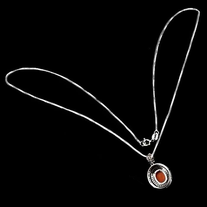 Natural Top Rich Mexican Orange Opal & White Cubic Zirconia Solid .925 Sterling Silver Necklace