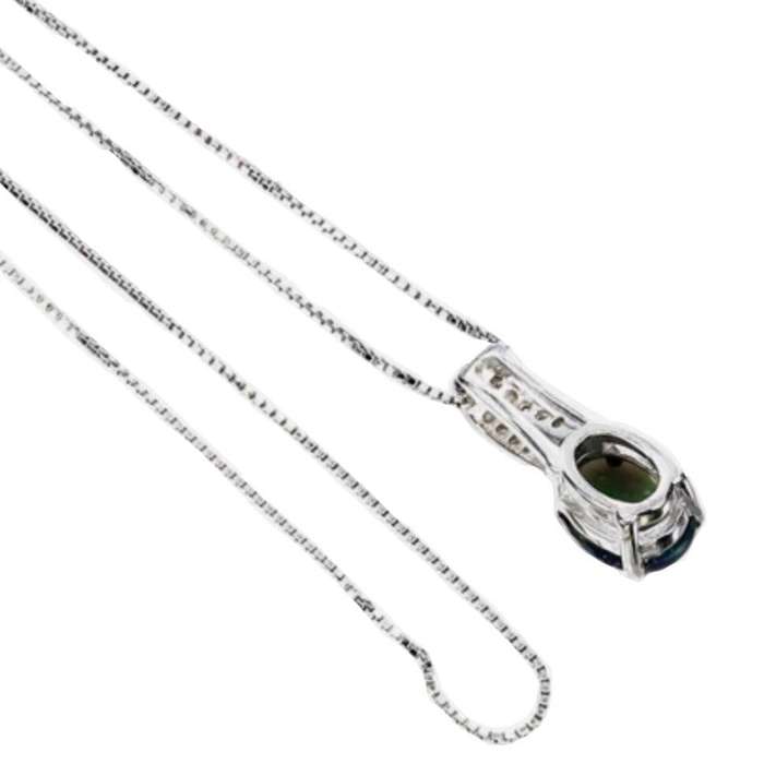 Dainty Natural Rainbow Flash Black Fire Opal Solid.925 Sterling Silver 14K White Gold Necklace