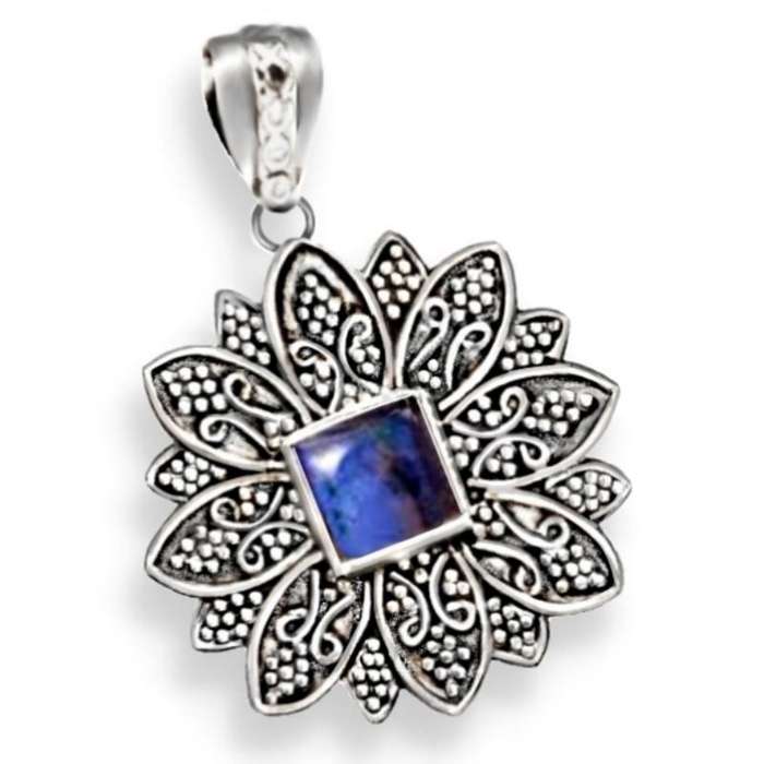 6.62 ct Natural Canadian Blue Labradorite Square Gemstone set in Solid .925 Silver Sterling Pendant