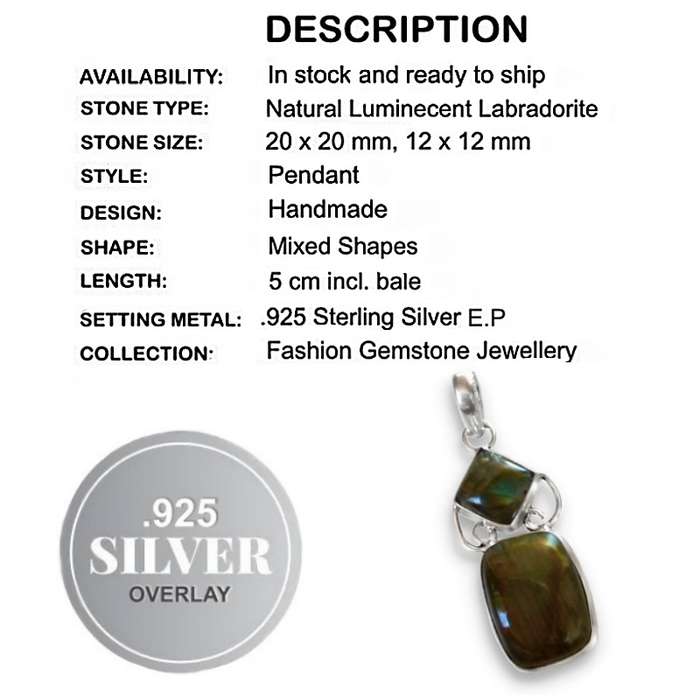 Natural Fiery Labradorite Gemstone  .925 Silver  Pendant