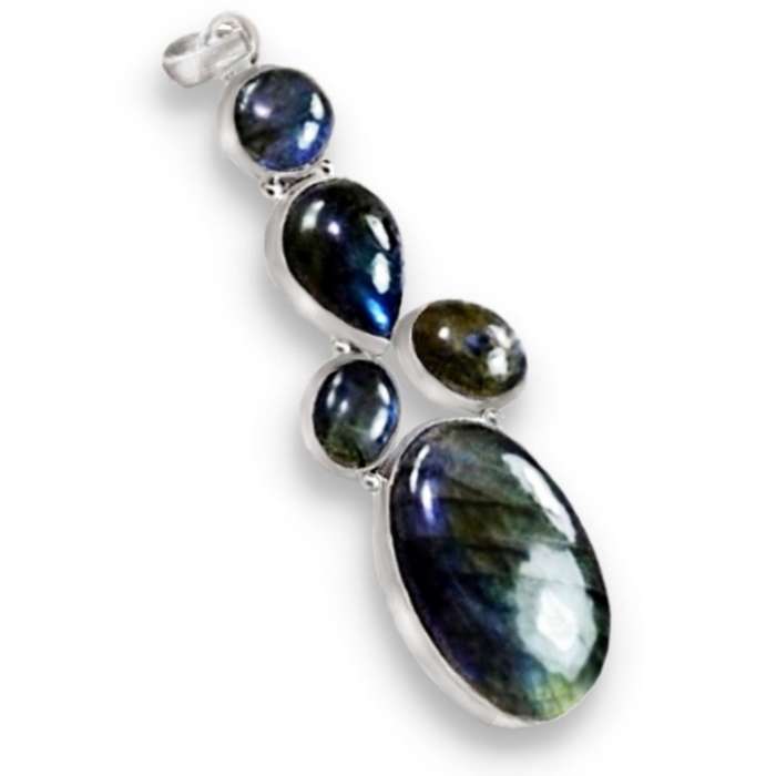 Natural Fiery Labradorite Mixed Shape Gemstone set in .925 Sterling Silver Plated Pendant