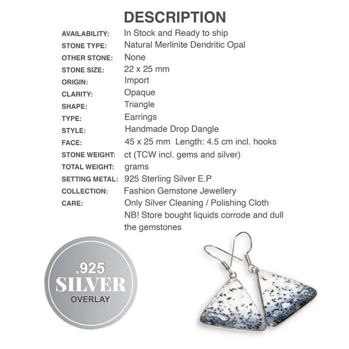 Natural Dendritic Opal Geometric Gemstone set in 925 Sterling Silver Plated Handmade Earrings
