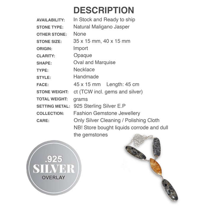 Natural Maligano Jasper Gemstone set in .925 Sterling Silver Plated Handmade Dainty Necklace