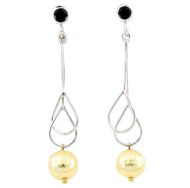 Two Tone Natural Black Tourmaline Gemstone in Solid .925 Sterling Silver Drop Dangle Stud Earrings