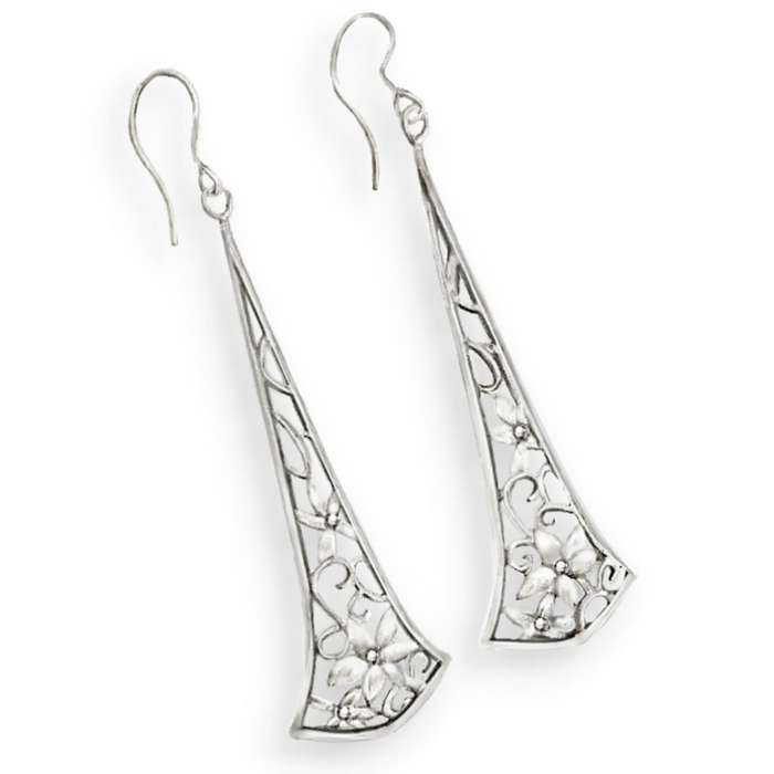 Designer Made Filigree Floral in Solid .925 Sterling Silver Long Earrings