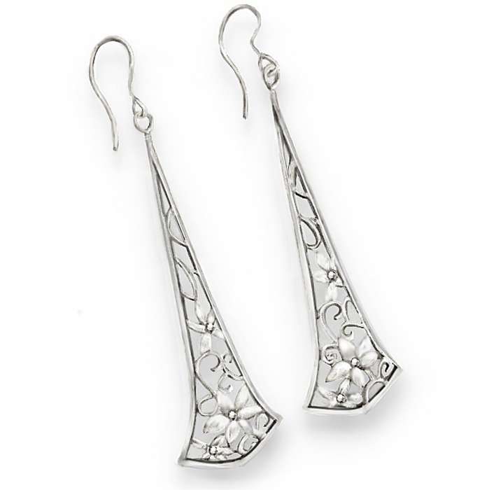 Designer Made Filigree Floral in Solid .925 Sterling Silver Long Earrings