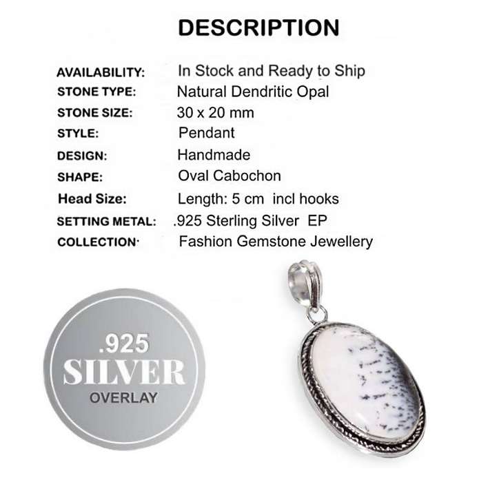 Natural Dendritic Opal Oval Gemstone set in .925 Sterling Silver Plated Antique Style Handmade Penda