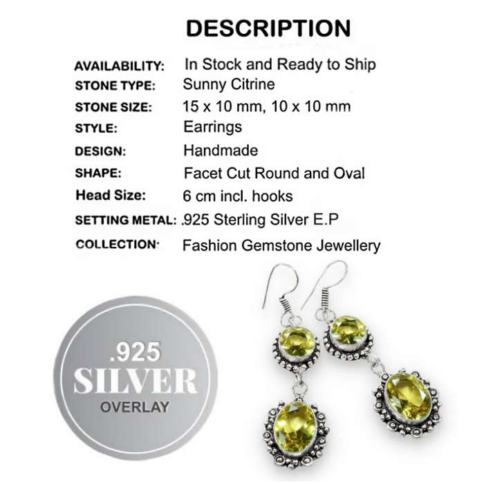 Citrine Mixed Shape Gemstones set in 925 Sterling Silver Handmade Long Earrings