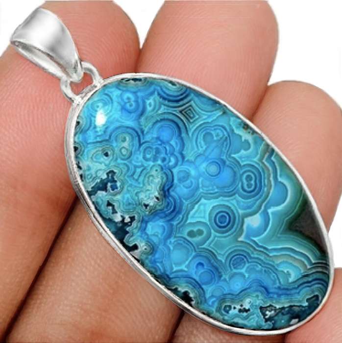 Genuine Earth Mined Mexican Laguna Lace Set set in Solid .925 Sterling Silver Pendant