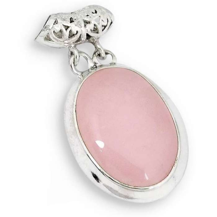 25.96 cts Natural Rose Quartz Oval Gemstone set in Solid .925 Sterling Silver Pendant