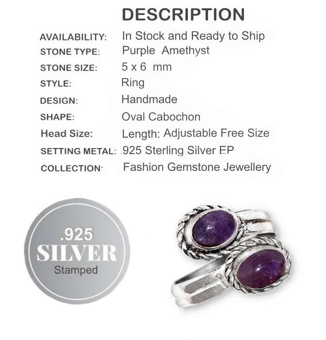Enchanting Purple Amethyst .925 Silver Ring Adjustable Size