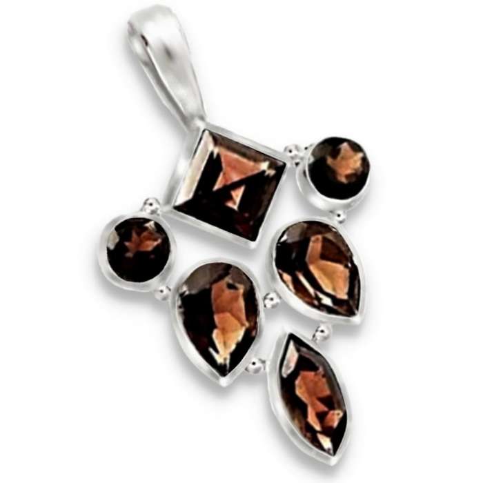 Pretty Tapered Setting 11.62 Cts Natural Smoky Topaz .925 Solid Sterling Silver Pendant