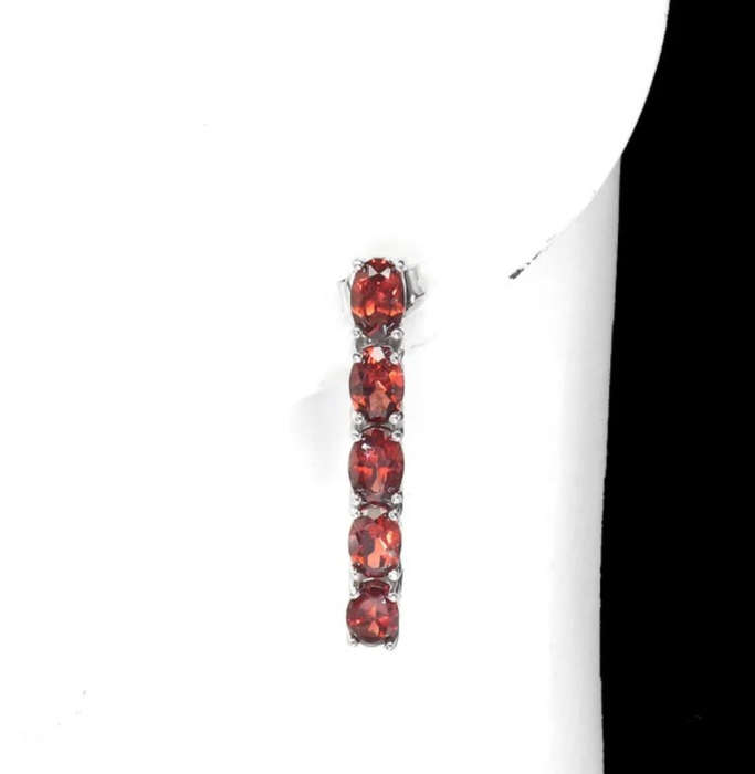 Natural Unheated Garnet Oval Gemstones set in Solid .925 Sterling Silver 14K White Gold Stud Earring