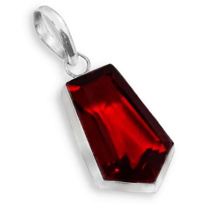 Geometric Garnet Quartz Gemstone set in .925 Sterling Silver Plated Handmade Pendant