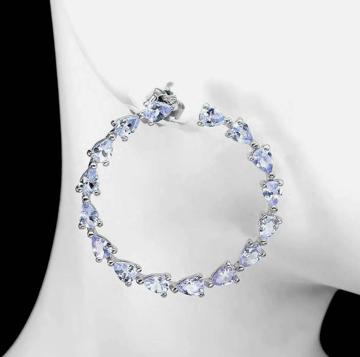 32 Natural Unheated Violet Tanzanite Gemstone Pears in Solid 925 Sterling Silver 14K W/Gold Earrings