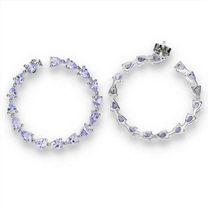 32 Natural Unheated Violet Tanzanite Gemstone Pears in Solid 925 Sterling Silver 14K W/Gold Earrings