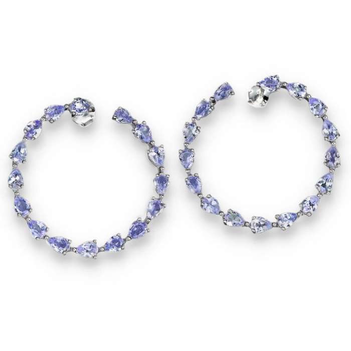 32 Natural Unheated Violet Tanzanite Gemstone Pears in Solid 925 Sterling Silver 14K W/Gold Earrings
