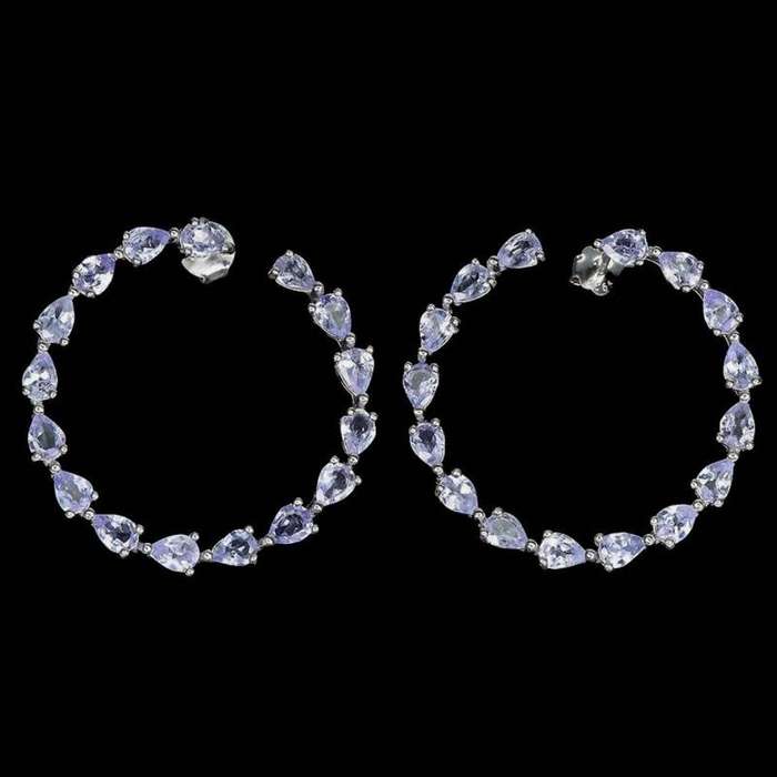 32 Natural Unheated Violet Tanzanite Gemstone Pears in Solid 925 Sterling Silver 14K W/Gold Earrings