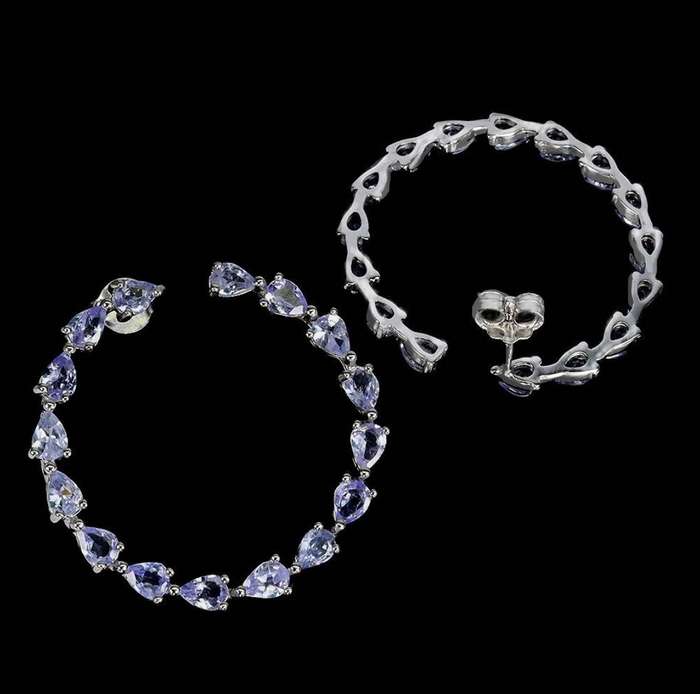 32 Natural Unheated Violet Tanzanite Gemstone Pears in Solid 925 Sterling Silver 14K W/Gold Earrings