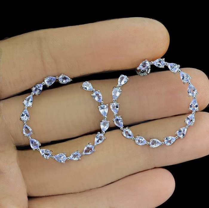 32 Natural Unheated Violet Tanzanite Gemstone Pears in Solid 925 Sterling Silver 14K W/Gold Earrings
