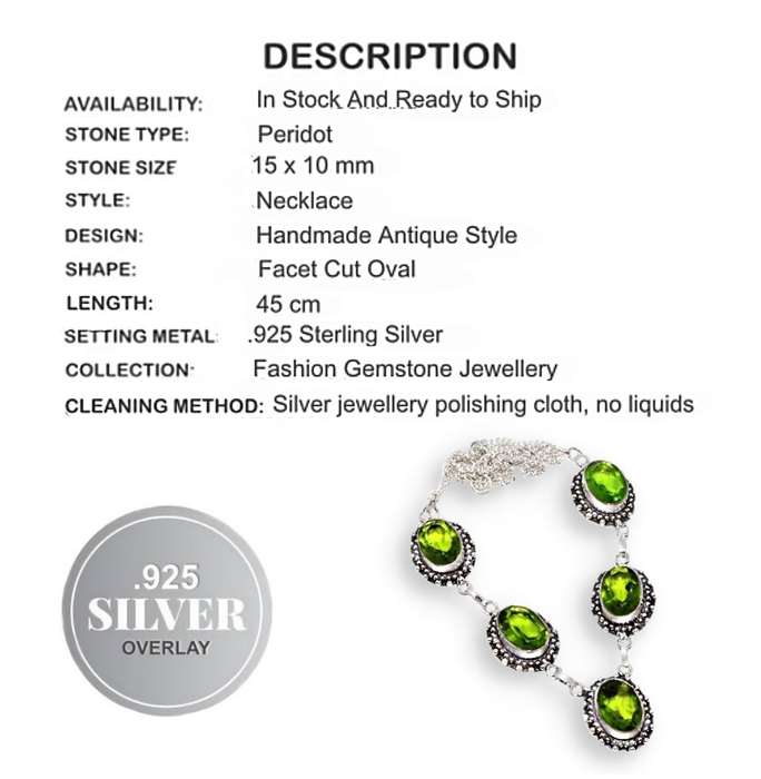 Peridot Ovals set in Antique style .925 Sterling Silver Plated Handmade Necklace