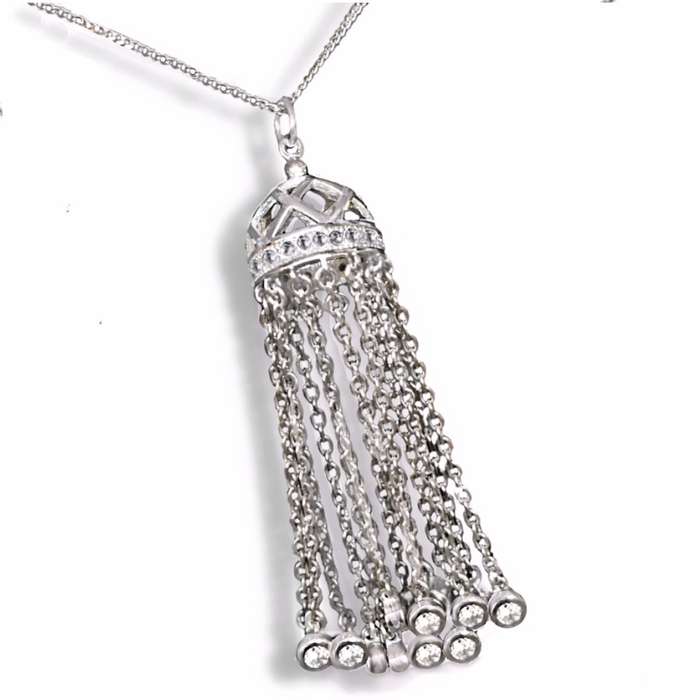 Deluxe 35.14 cts White Cubic Zirconia set in Solid .925 Sterling Silver  and 14K White Gold Necklace