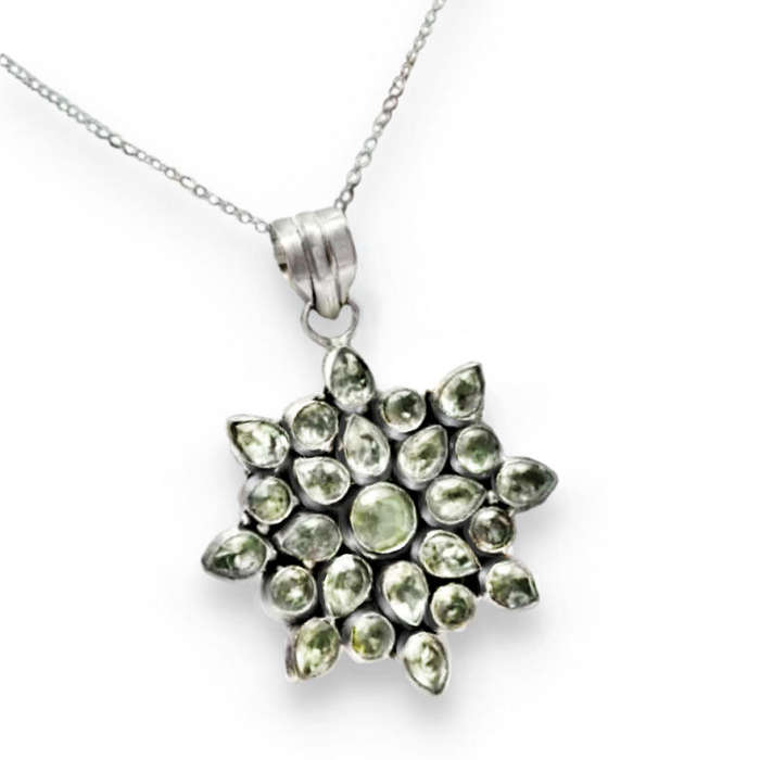 Green Amethyst Mixed Shapes set in  925 Sterling Silver Plated Handmade Pendant